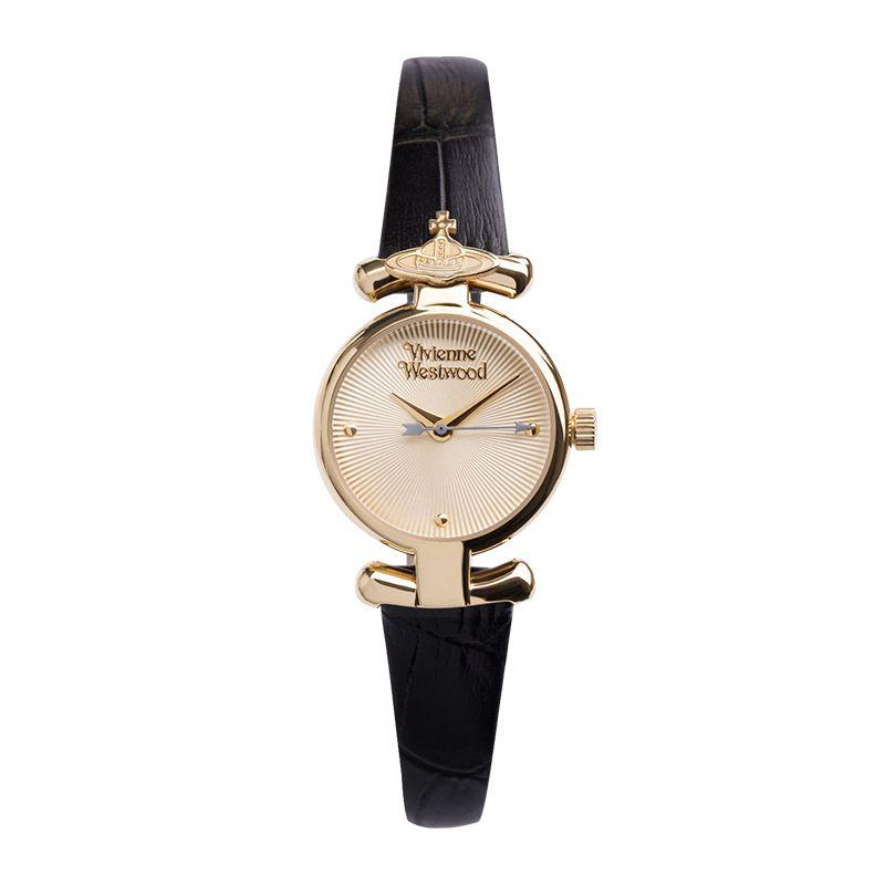 Vivienne Westwood Wrist Watches Quartz Movement Genuine Leather Strap Gold Dial Women's Watch