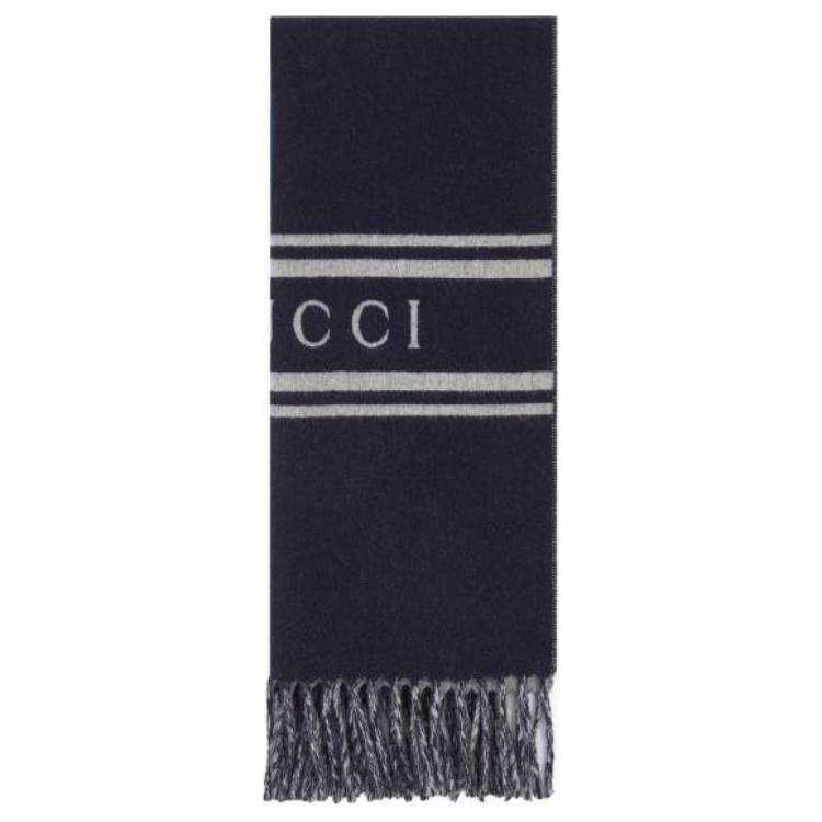 GUCCI Logo Intarsia Fringed Scarf