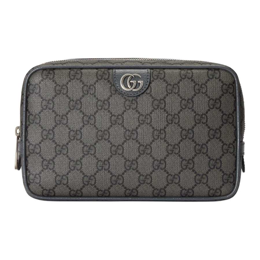 GUCCI Ophidia Canvas With Leather Makeup Bag Men's Gray & Black