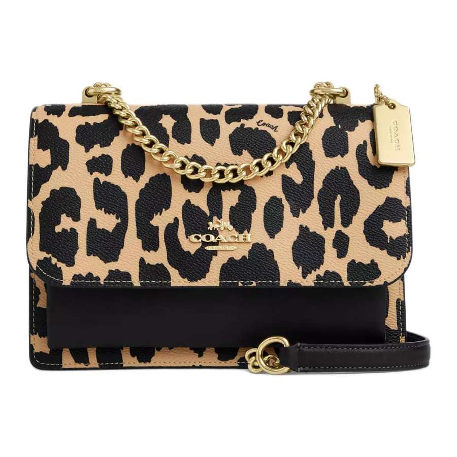 COACH Klare Coated Canvas Crossbody Bags Small Women's Gold & Leopard Print Multicolor
