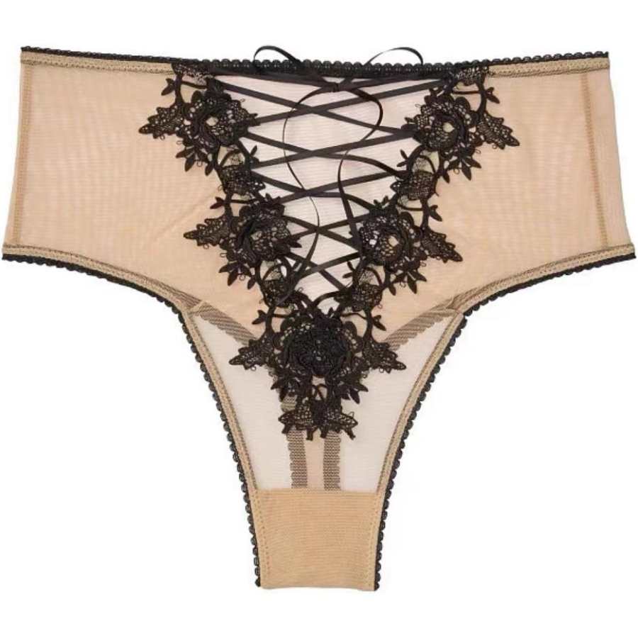 Victoria's Secret Underpants Women's 1 Pack Embroidery Black Hooked Flower
