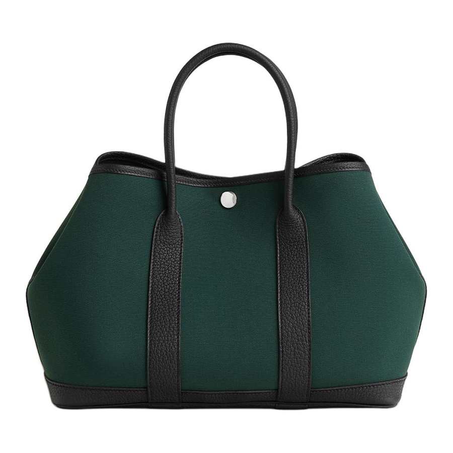 HERMES Garden Party Canvas And Negonda Calfskin Handbag 30 Women's Asphalt Green/Black