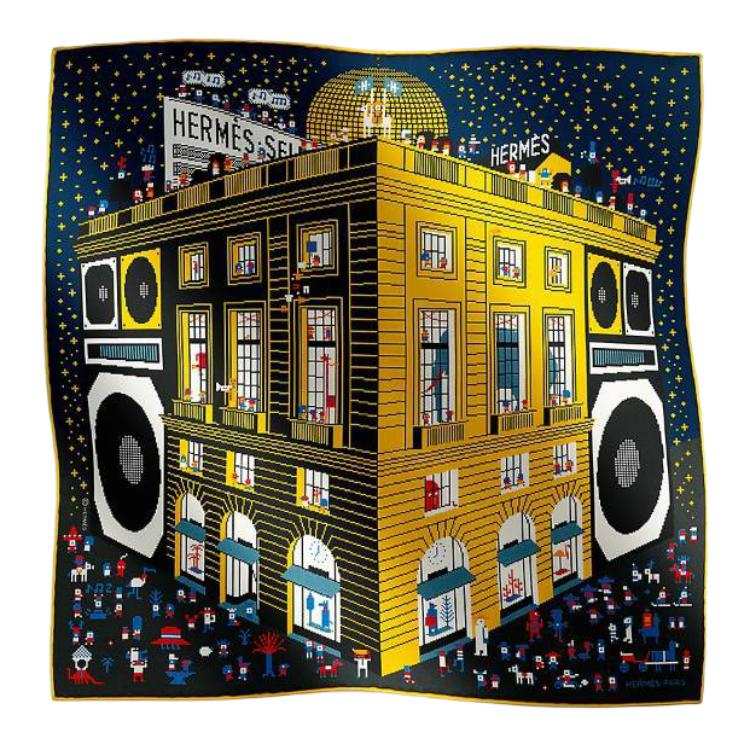 HERMES HERMES Patterned Print Faubourg Silk Scarves Men's Yellow