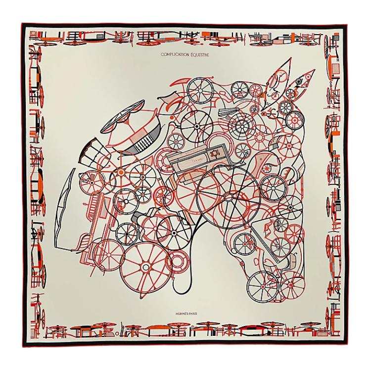 HERMES Mulberry Silk Scarves Women's Cream