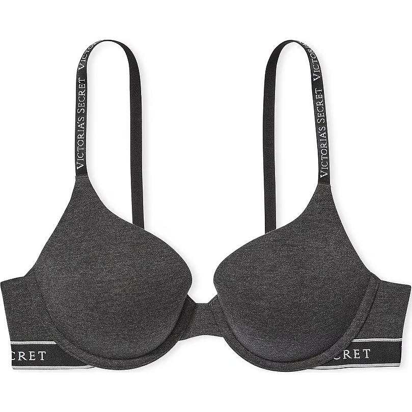 Victoria's Secret Push Up Perfect Shape Ribbed Cotton Bra/Grey Bra Women's Dark Gray