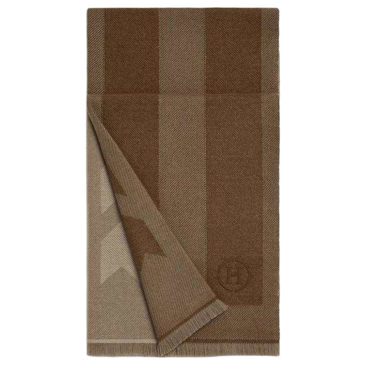 HERMES Cashmere Knit Scarves Unisex Brown