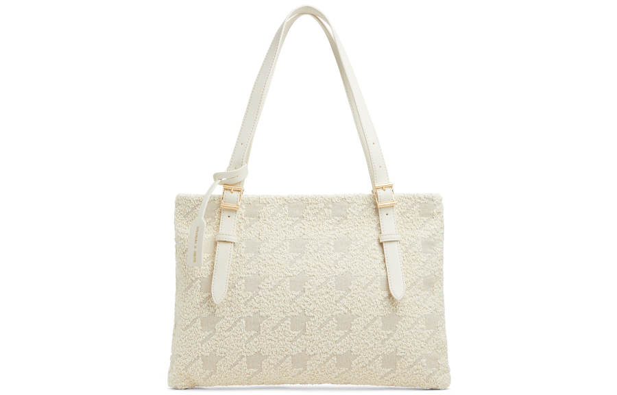CHARLES&KEITH Polyurethane Synthetic Leather With Fabric And Embossed Leather And Tweed Tote Bag, Shoulder Bag Regular