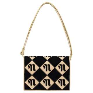 NANUSHKA Fabric Small Square Bag Handbag, Shoulder Bag Medium Women's Black & Beige