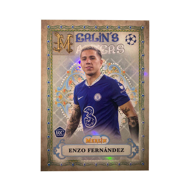 Topps 2023 Merlin Chelsea, Rising Stars, Enzo, Master Team Card, Silver Folding Star Card, Card Collection Pass