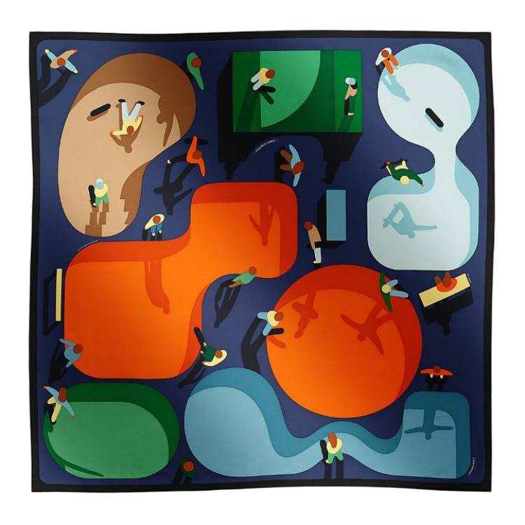 HERMES Figures Libres Silk Scarves Women's Marine Blue