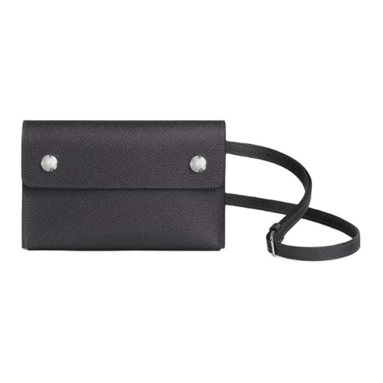 HERMES Silver Tone Buckle Epsom Leather Wallet, Shoulder Bag, Crossbody Bag Men's 85 Ardoise Slate Gray