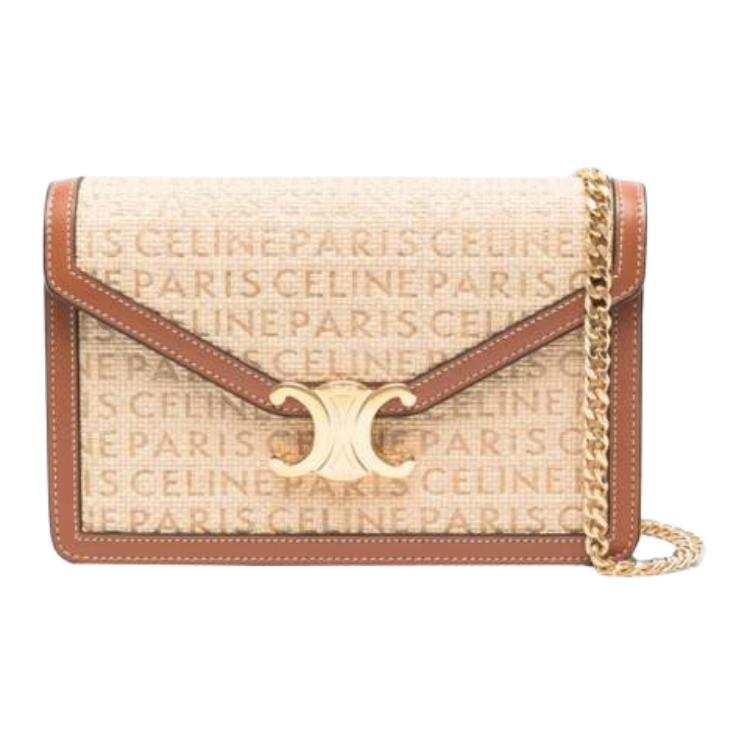 CELINE Raffia With Calfskin Crossbody Bag, Shoulder Bag Women's Natural & Tan