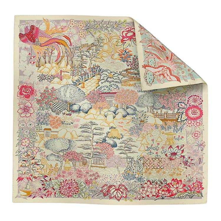 HERMES Mulberry Silk Scarves Women's Vanilla