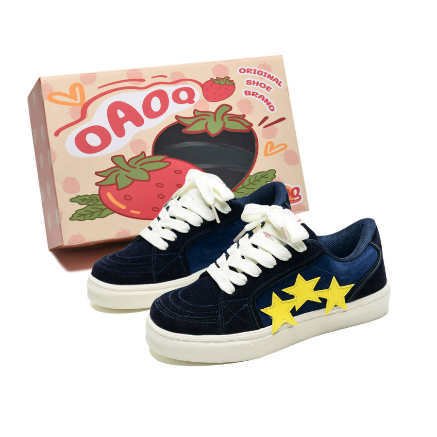 OAOQ Suede Abrasion Resistant Lightweight Wear resistant And Lightweight Low top Skateboard Shoes Unisex Navy Blue