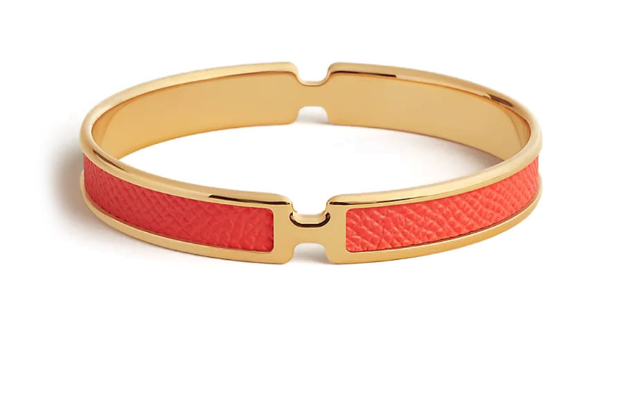 HERMES Olympe Calfskin, Gold Plated Bangles Women's Orange