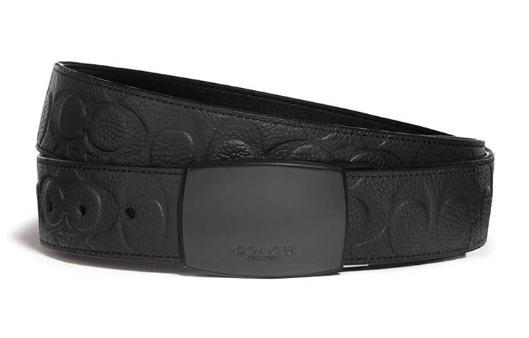 COACH COACH Calfskin Leather Belts Men's Black Width 3.8cm