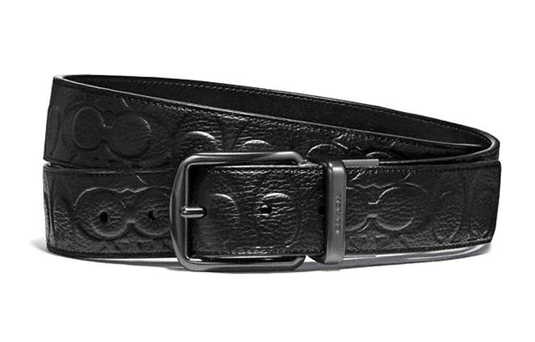 COACH COACH Leather Belts Men's Black Width 3.8cm