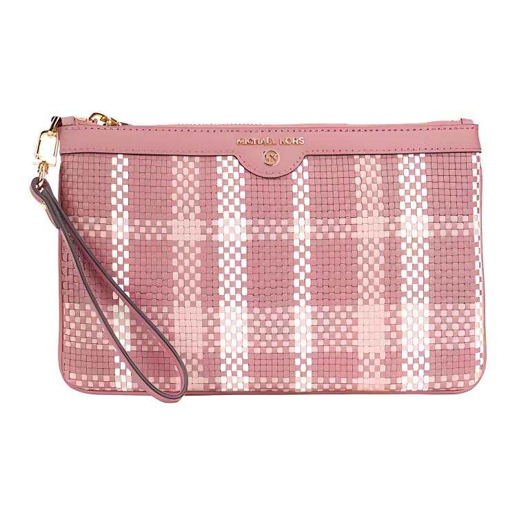 MICHAEL KORS Jet Set Charm Cow Leather Clutch Large Women's Pink
