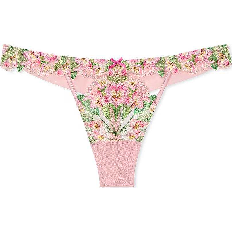 Victoria's Secret Dream Angels Lily Embroidery Thong Panty/Beige Thong Women's 1 Pack Pink