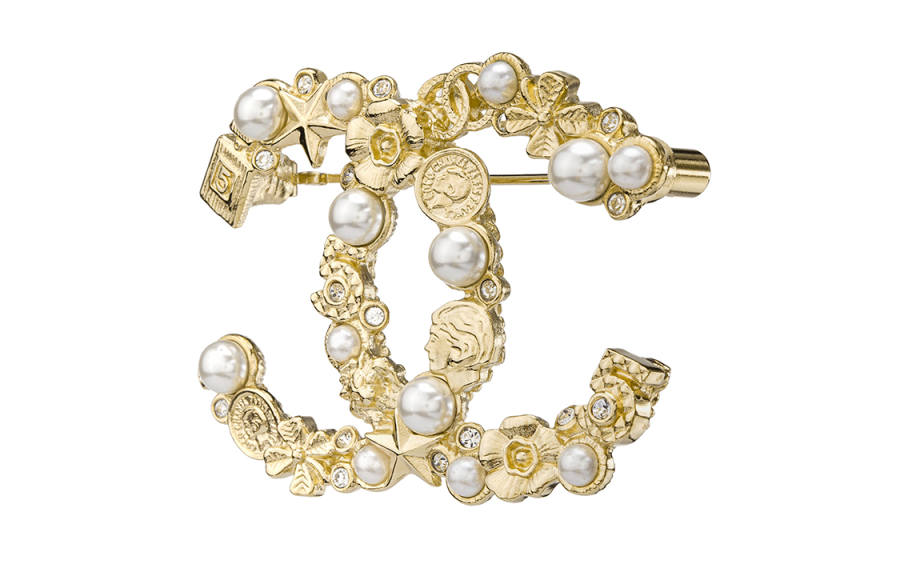 CHANEL Brooches Artificial Pearl Brooches Women's Gold