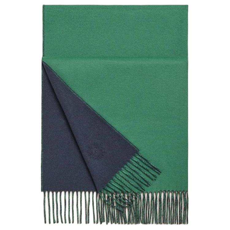 HERMES Cashmere Knit Scarves Men's Green/Beige