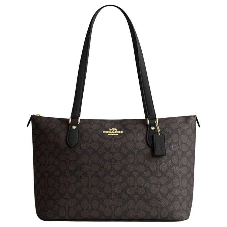 COACH Gallery PVC Leather One Shoulder Crossbody Tote Bag, Shopping Bag, Handbag Women's Dark Brown