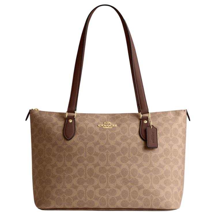 COACH Gallery PVC With Leather Tote Bag, Shopping Bag, Shoulder Bag, Handbag Large Women's Dark Khaki