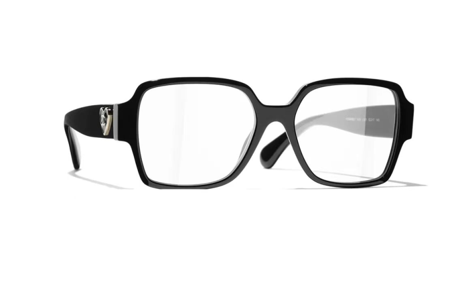 CHANEL CHANEL Heart Plate Frame Rectangular Eyeglass Frames Unisex Black