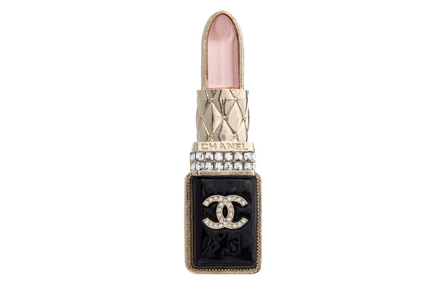 CHANEL Crystal Brooches Women's Black/Gold/Pink