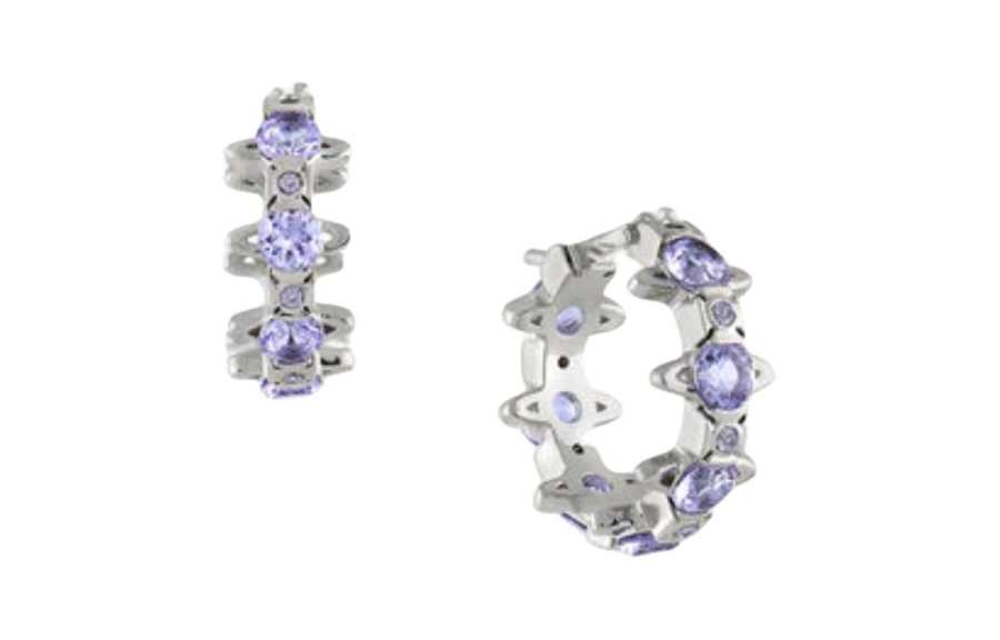 Vivienne Westwood Saturn Rhinestone Embellished Detail Silver Hoop Earrings Women's Lavender