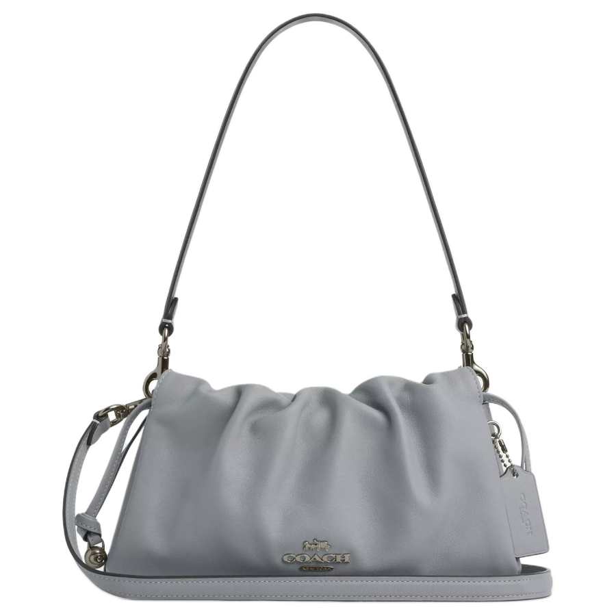 COACH Faye Smooth Leather Cloud Bag, Handbag, Shoulder Bag Medium Women's Gray Blue
