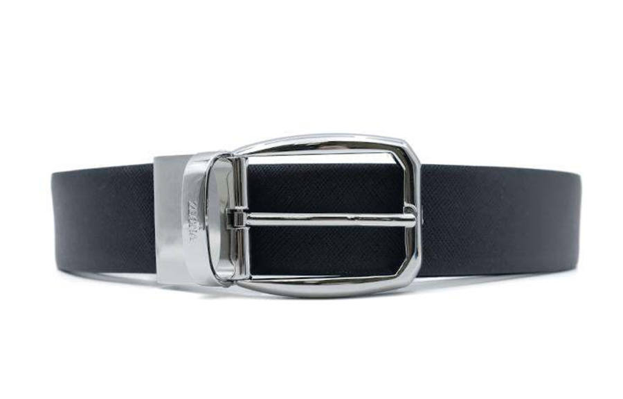 Ermenegildo Zegna Calfskin Leather Belts Men's Black Width 3.5cm