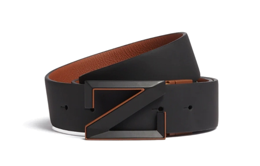 Ermenegildo Zegna Cow Leather, Treated Leather Belts Men's Black/Foliage Color Width 3.5cm