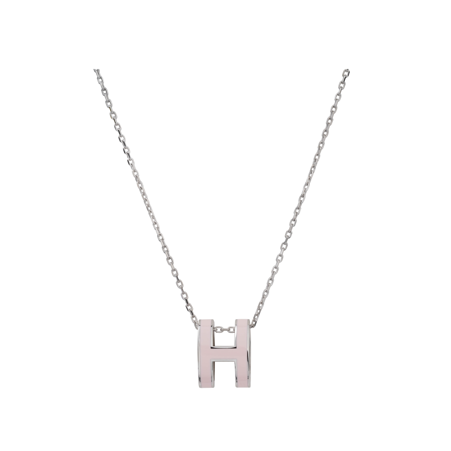 HERMES POP H Lacquered Finish Metal Necklaces Women's Silver Chain