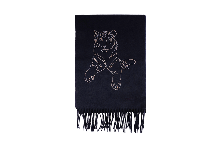HERMES Embroidered Cashmere Knit Scarves Unisex