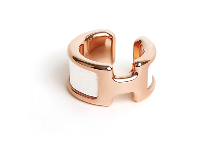 HERMES Rose Gold Plated Metal, Calfskin Clip On Earrings Women's Gold