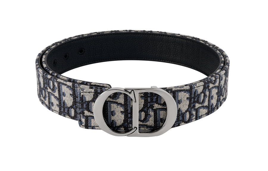 DIOR DIOR Cow Leather Belts Men's Black/Beige Width 3.5cm