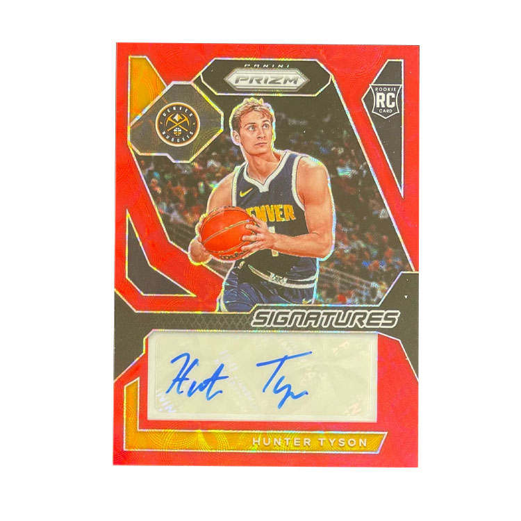PANINI 2023 24 RECON Nuggets, Hunter, Tyson, Rising Stars RC Red Circle Fold, Autograph Card