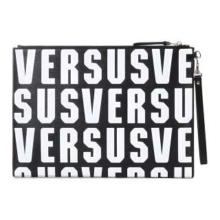 VERSUS Leather Wrist Bag Clutch Men's Black White