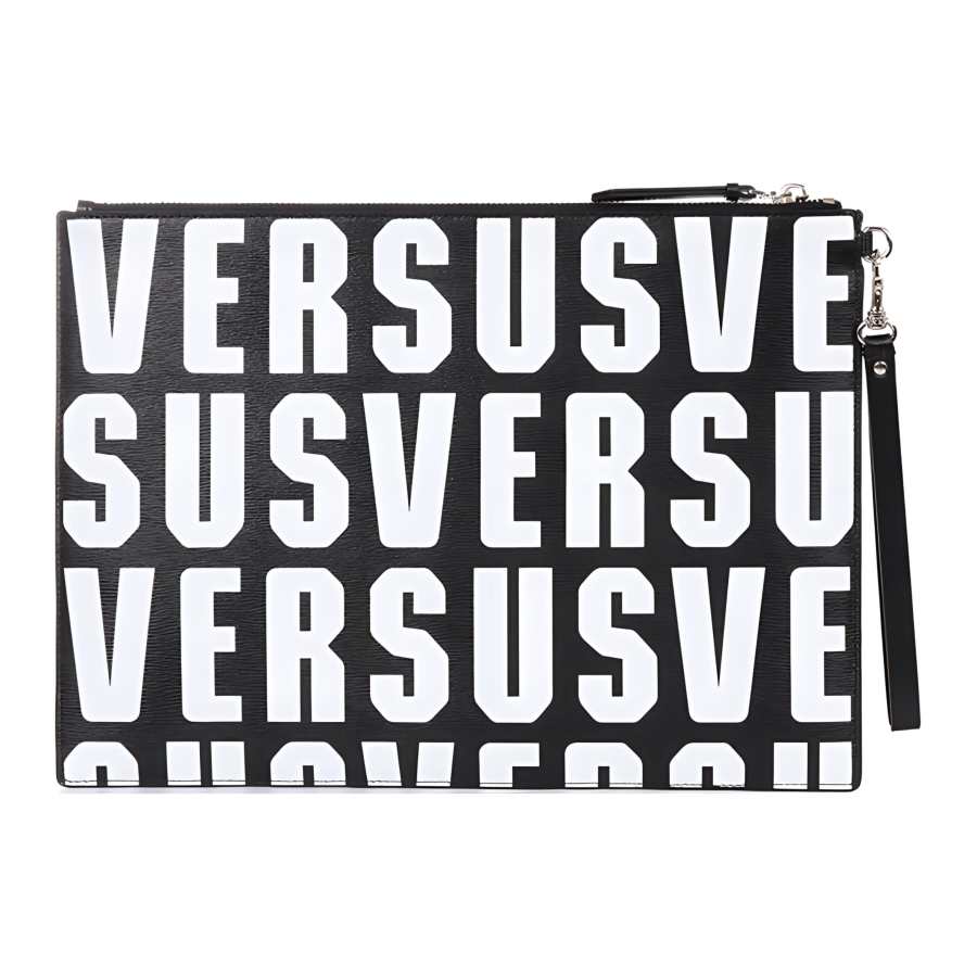 VERSUS Leather Wrist Bag Clutch Men's Black White