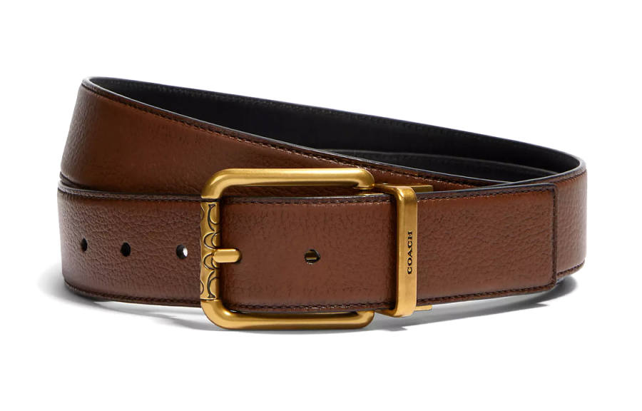 COACH COACH Leather Calfskin Leather Belts Men's Brown Width 3.8cm