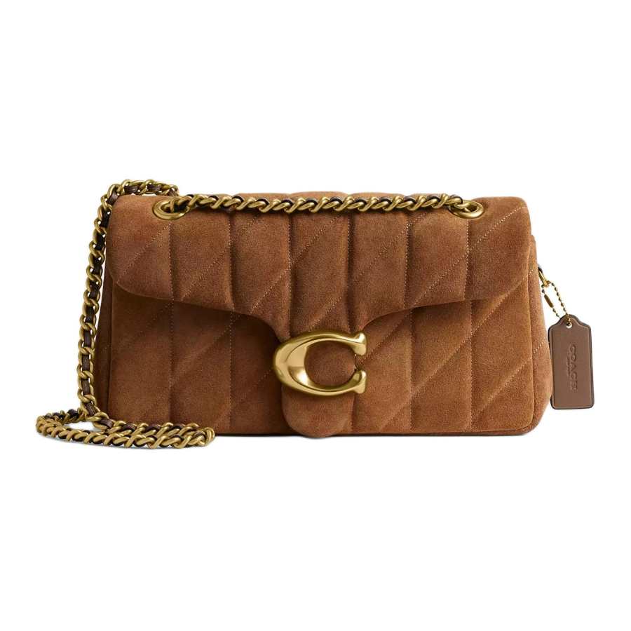 COACH Tabby Suede With Smooth Leather Shoulder Bag, Crossbody Bag Medium Women's Brass & Cedar
