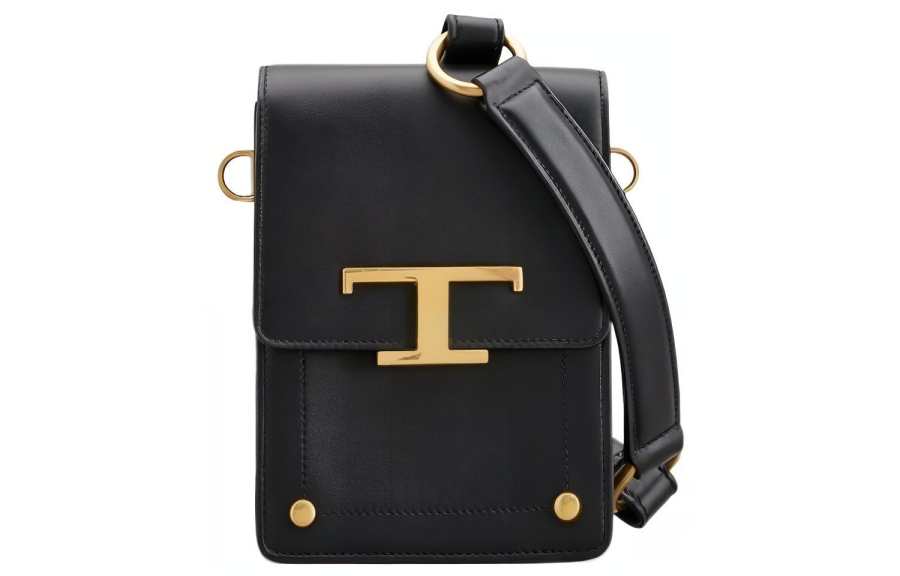 TOD'S Cow Leather Cell Phone Pouch, Shoulder Bag, Crossbody Bag Extra Small Women's Black