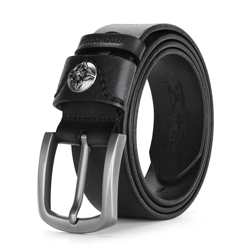 SEPTWOLVES SEPTWOLVES Embossed Textured Pin Buckle Cow Leather Belts Men's Width 3.5CM