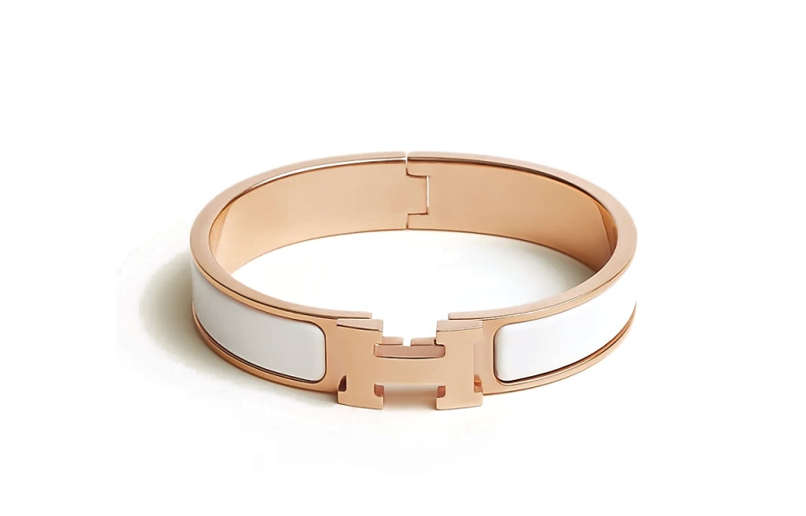 HERMES HERMES Clic H Enamel Bangles Women's White/Rose Gold