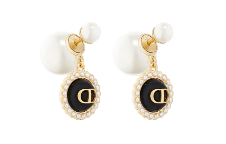 DIOR Resin Bead Ornament, Metal Earrings Women's Black