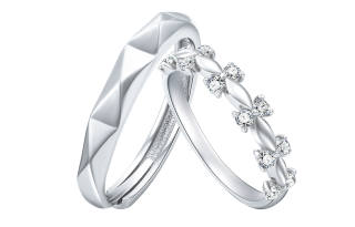 SIMPLE JOYS Crown Your Love S925 Silver Ring Pair Unisex Full Rhinestones Inlaid Zircon Open Ring Adjustable
