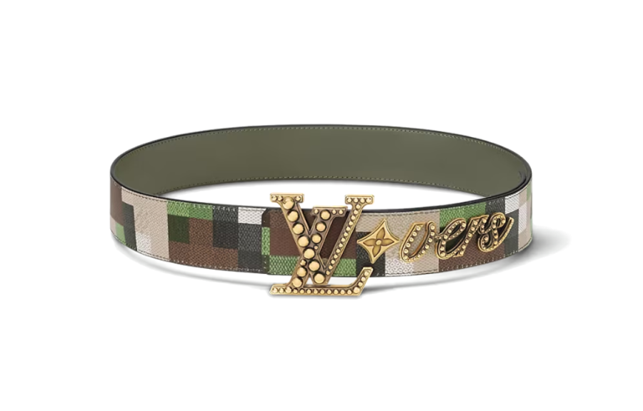 LOUIS VUITTON LOUIS VUITTON LOVERS Leather Belts Men's Green/Camouflage Width 4cm