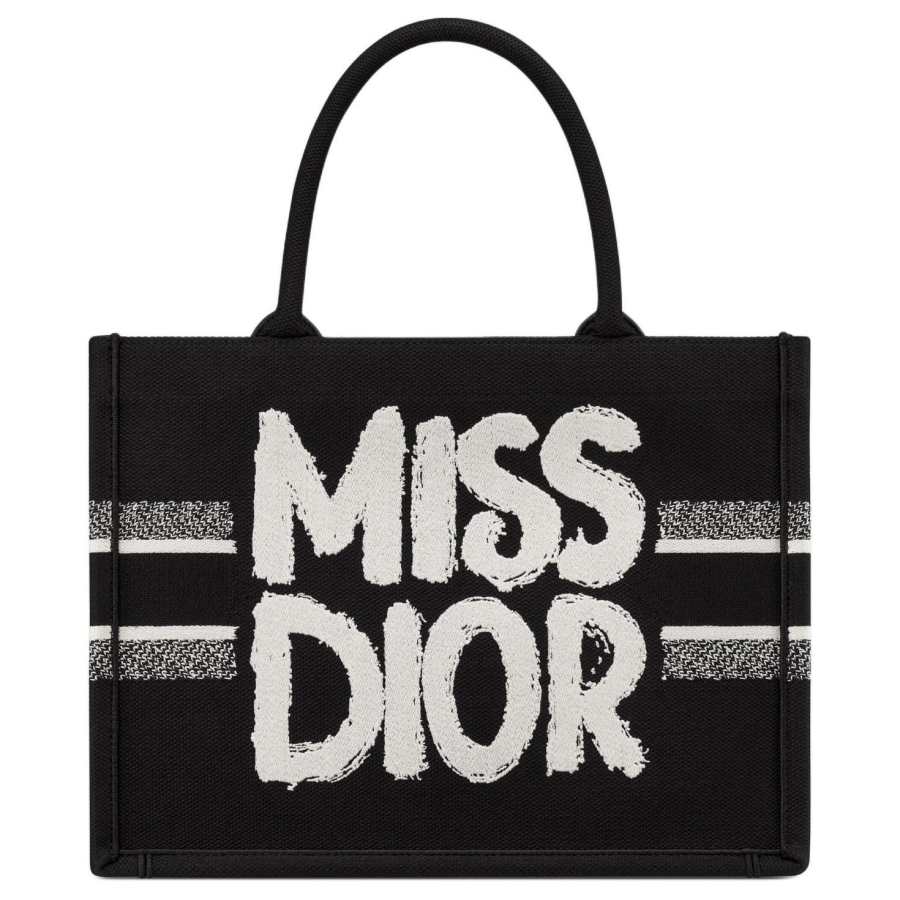 DIOR BookToteMiss Dior Embroidery Tote Bag, Shopping Bag, Handbag Medium Women's Black
