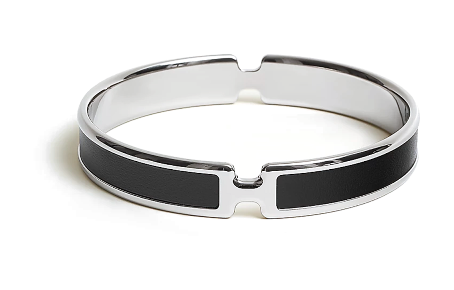 HERMES Calfskin, Palladium Plated, Metal Bangles Women's Silver